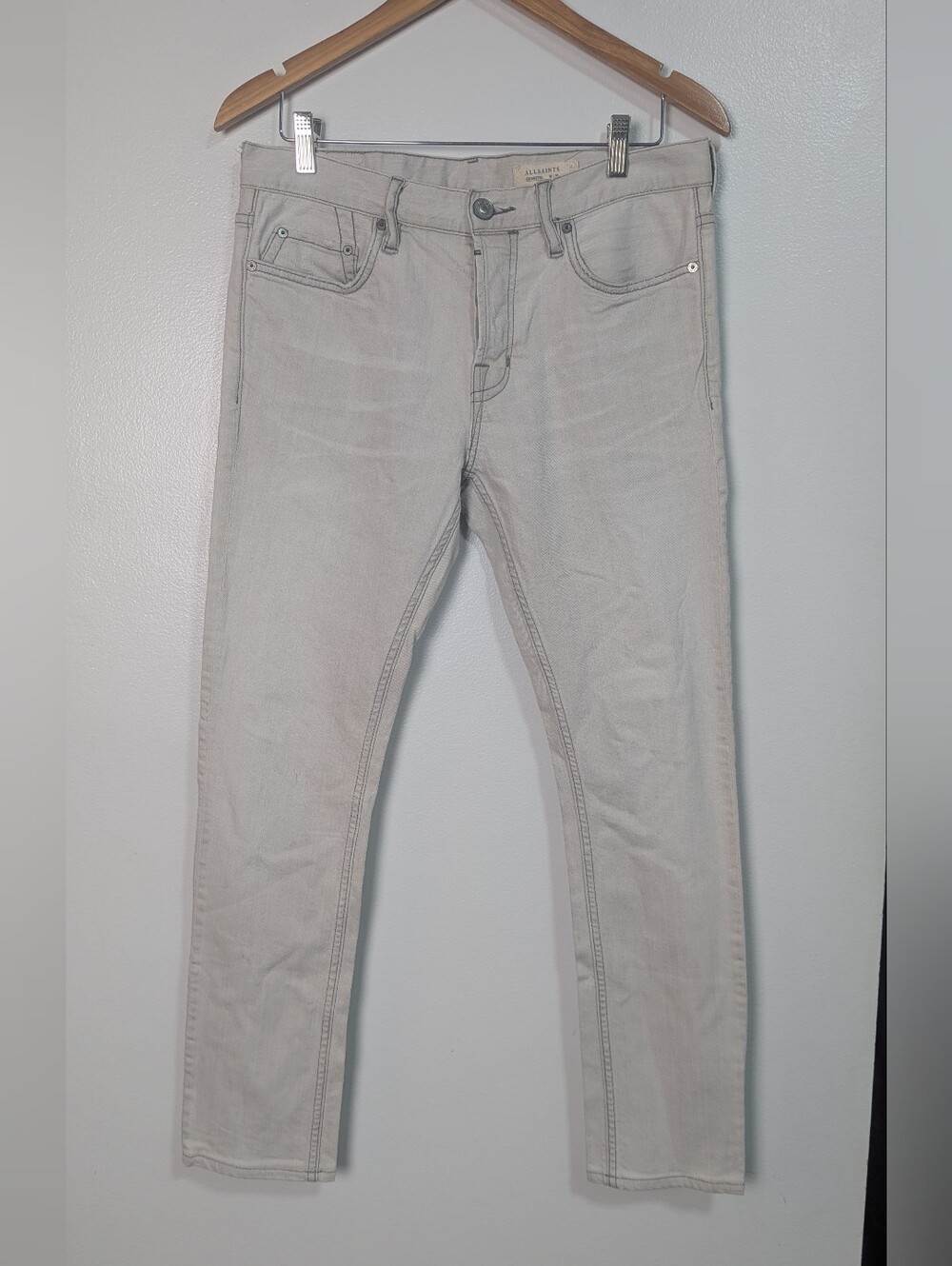 AllSaints Mens Cigarette Slim Skinny Light Grey Jeans W30